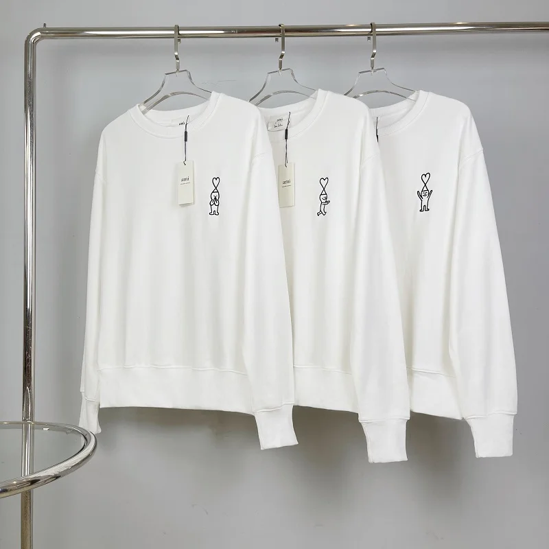 

New Embroidery 2022 Ami Oversized Hoodie Hooded Sweatshirt Cute Embroidered Sweatshirt Hoodie Mens Pullover White Top Streetwear