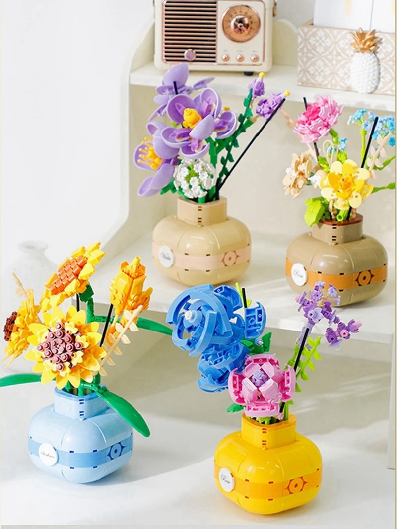 

Букет Орхидея, строительные блоки, цветок, суккуленты, горшечные блоки, романтическое украшение для дома, кирпичная головоломка, игрушка для детей, подарок для девочек