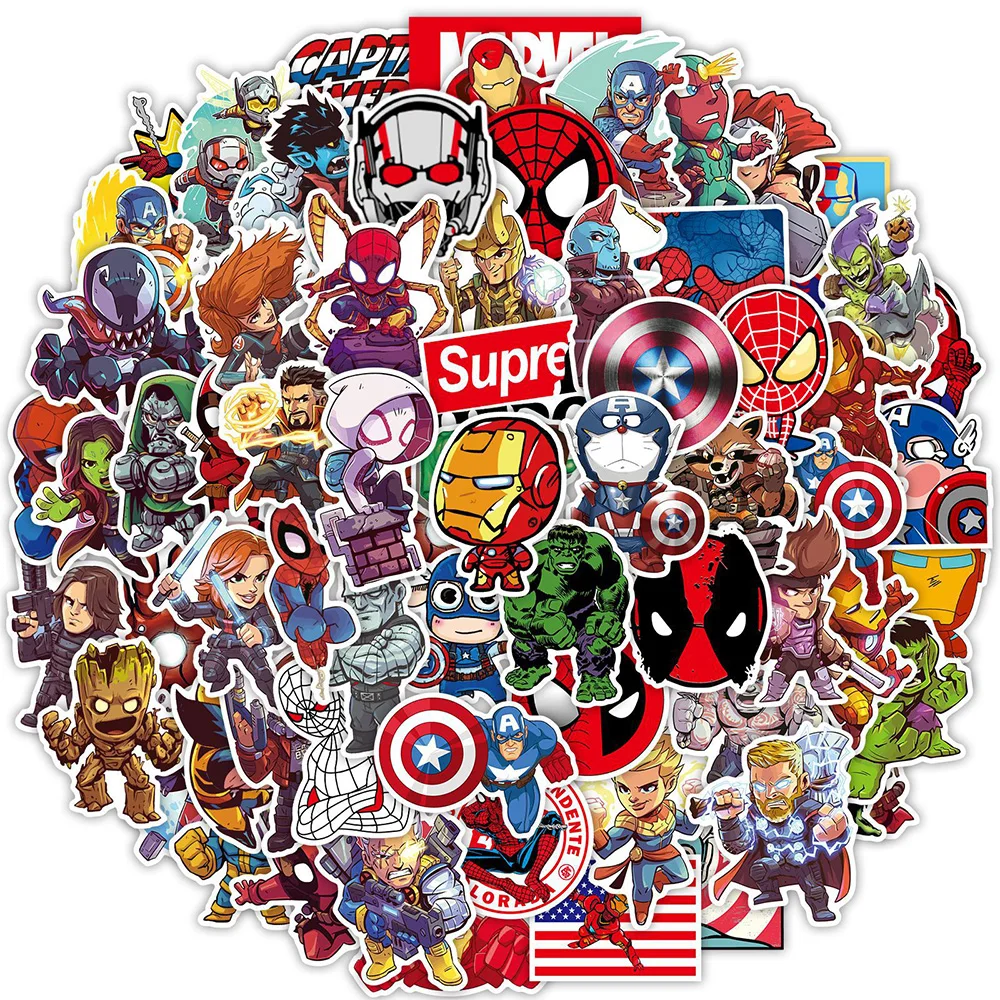 10/30/50/100pcs Disney Marvel The Avengers Stickers Anime DIY Laptop Luggage Skateboard Captain America Iron Man Sticker for Kid - купить по
