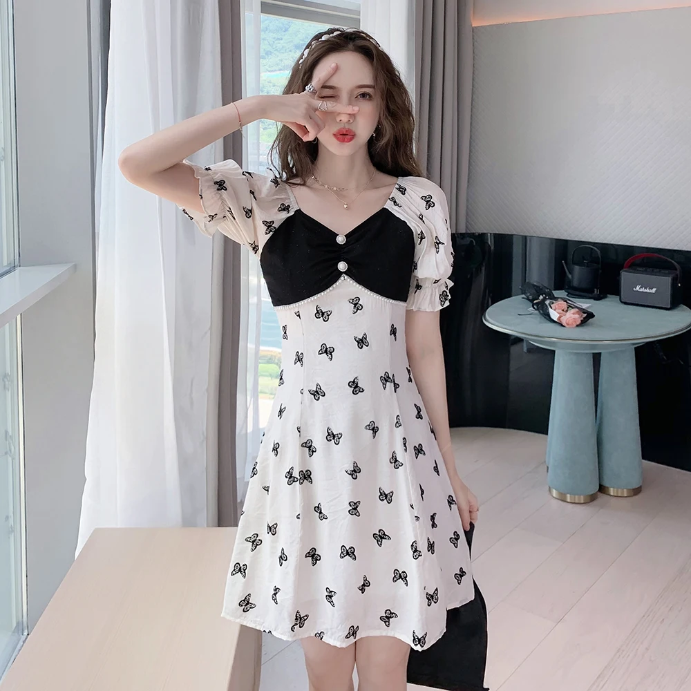 

COIGARSAM Women One Piece Korea Dress Summer New Patchwork Brief Paragraph Dresses Dropshipping