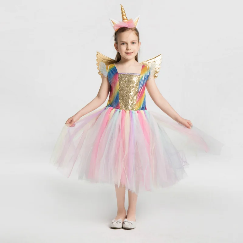 

Unicorn Princess Stage Performance Mesh Dress Kids Girls Halloween Christmas Birthday Party Cosplay Costume
