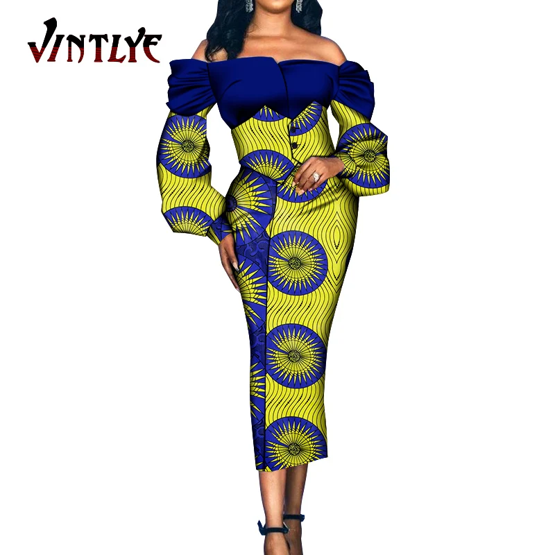 Fashion Robe Africaine Femme Ankara Print Dresses for Women Bazin Riche Sexy Halter Lady's Dress Hip Hop African Costume WY635