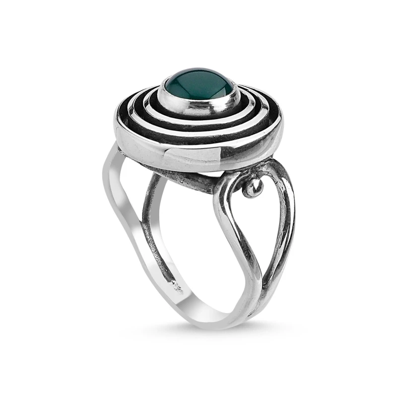 

Silver 925 Sterling Green Agate Stone Handwork Ring