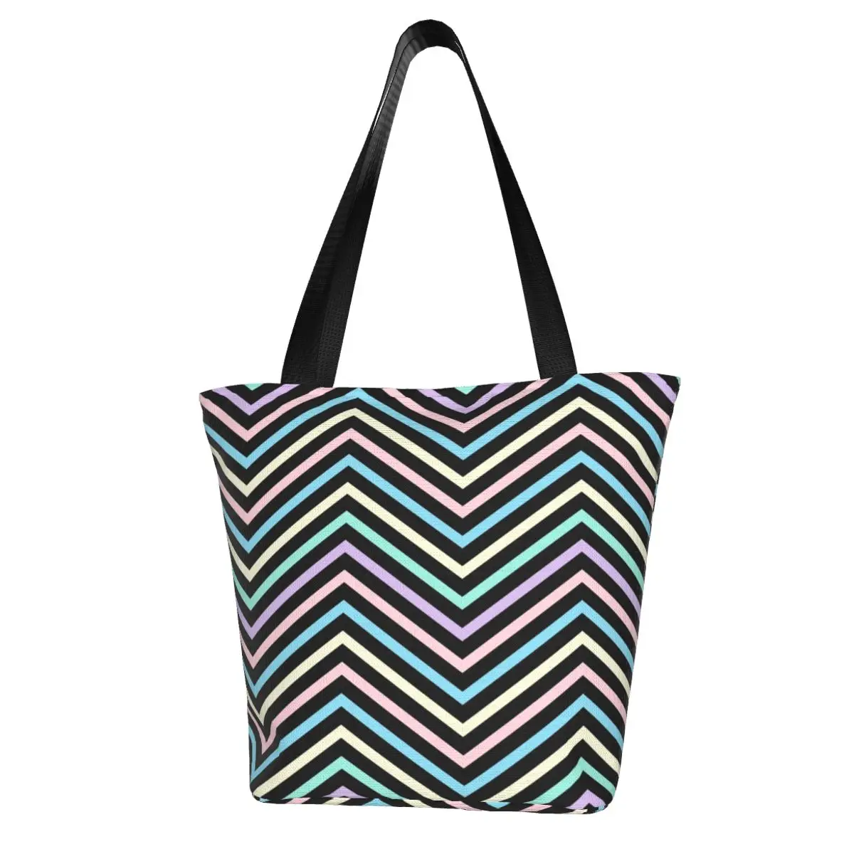 

Colorful Nordic Lines Shopping Bag Pastel Zig Zag Print Vintage Polyester Work Handbag Student Gifts Bags