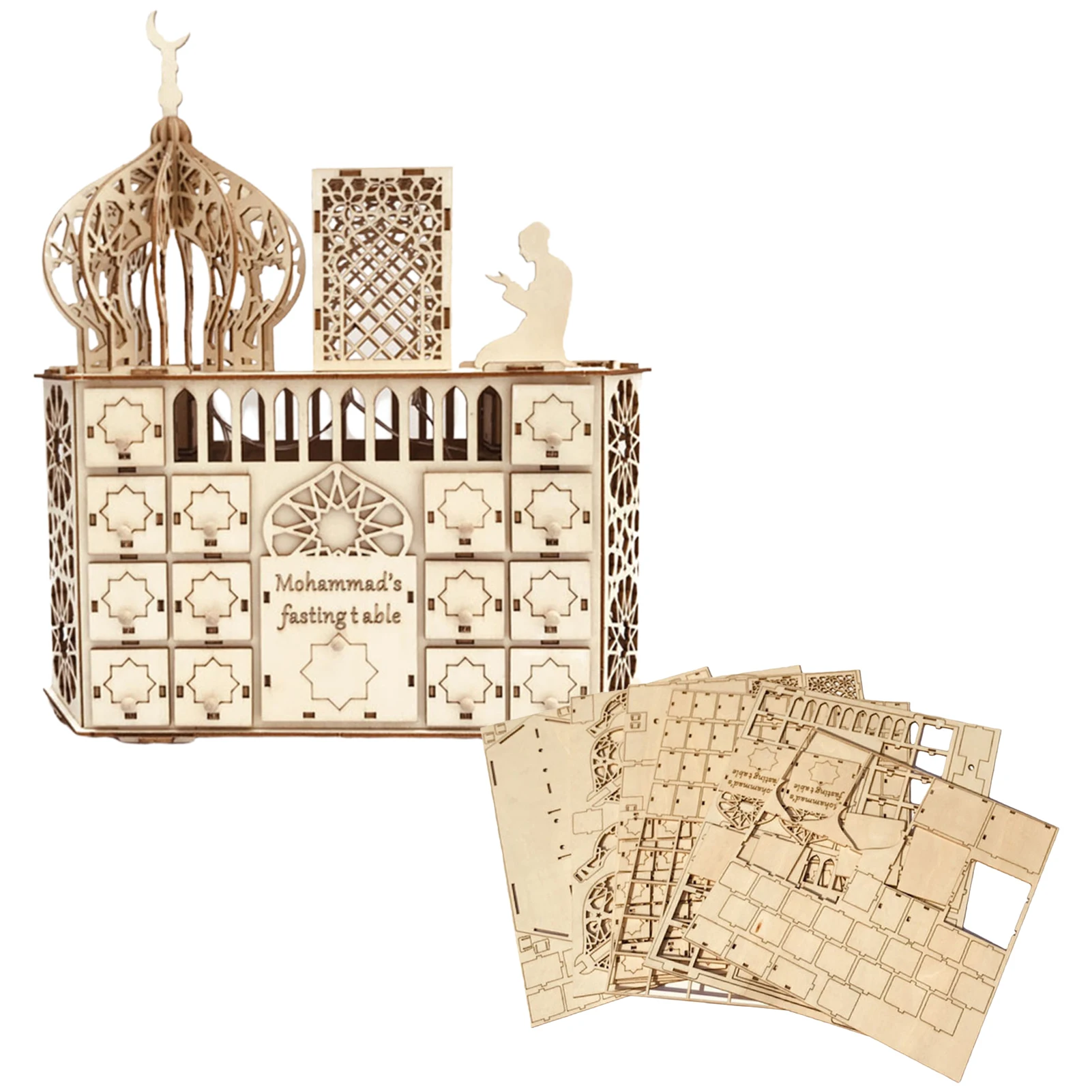 

Ramadan Countdown Calendar Eid Mubarak Countdown Calendar With LED Lights Wooden Muslim Palace Ornament With LED Lights Muslim