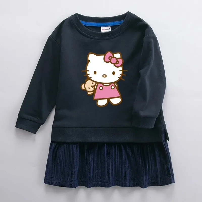 Kawaii Sanrio Hello kitty girl dress 2022 spring and autumn new children's clothing princess pleated mesh birthday gift