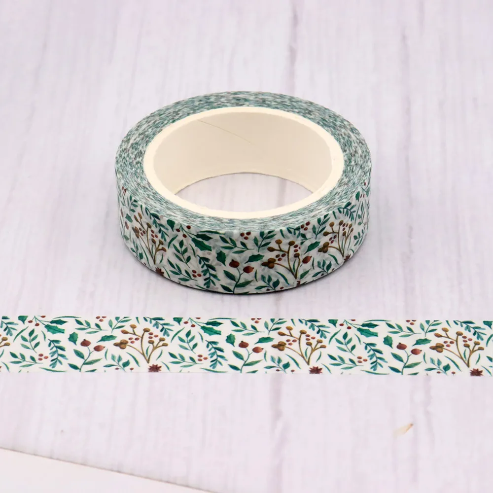 

2022 NEW 1PC 15mm*10m Christmas Leaves Floral Decorative Washi Tape Scrapbooking Masking Tape School Office Supply