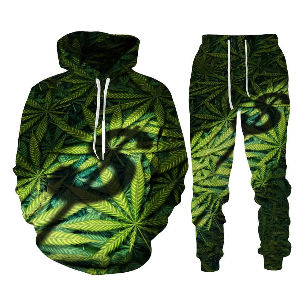 

3d printing three color maple leaf Sportswear men's original night cap men's autumn jacket two piece hooded pants Sportswear str