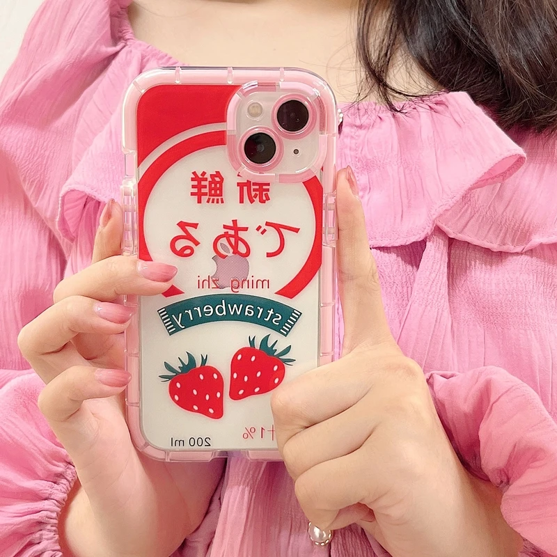 

Милый блестящий чехол для телефона Kawaii с японскими фруктами клубникой напитком для iPhone 11 12 13 Pro Xs Max Xr X прозрачный противоударный чехол