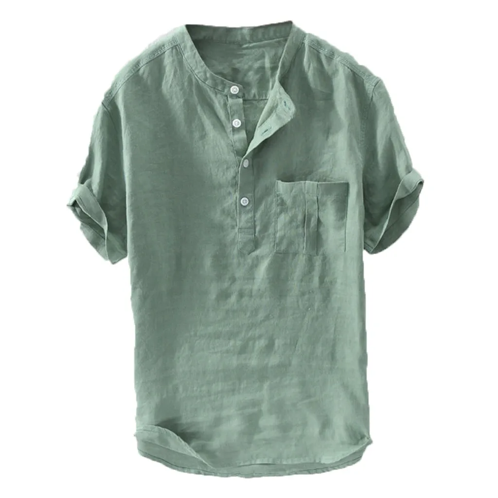 

Men's Summer New Pure Button Short Sleeves Gentleman Fashion Large Blouse
