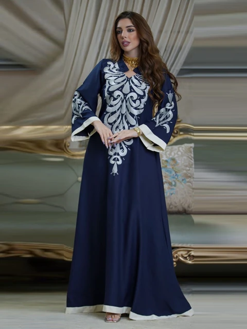 Arab Morocco Muslim Dress Abayas Women Ramadan Embroidery Abaya Dubai Turkey Islam Kaftan Robe Longue Musulmane Vestidos Largos 4