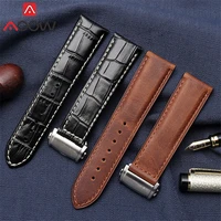 genuine leather strap 20mm 22mm stainless steel folding buckle men replacement bracelet watch band for hamilton khaki aviation