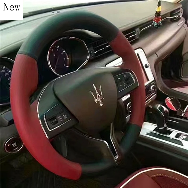 

For Maserati Quattroporte Ghibli Levante DIY Hand-stitched Leather Suede Car Steering Wheel Cover Set Car Accessories