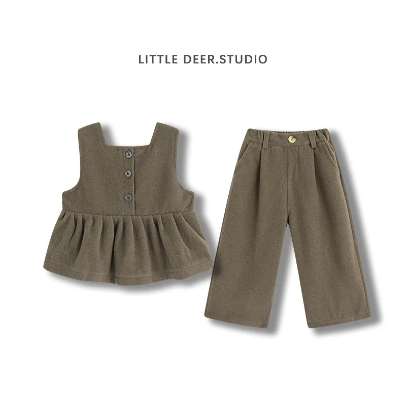 Костюм из двух предметов для девочек новинка весны 2024 Детские прямые брюки в