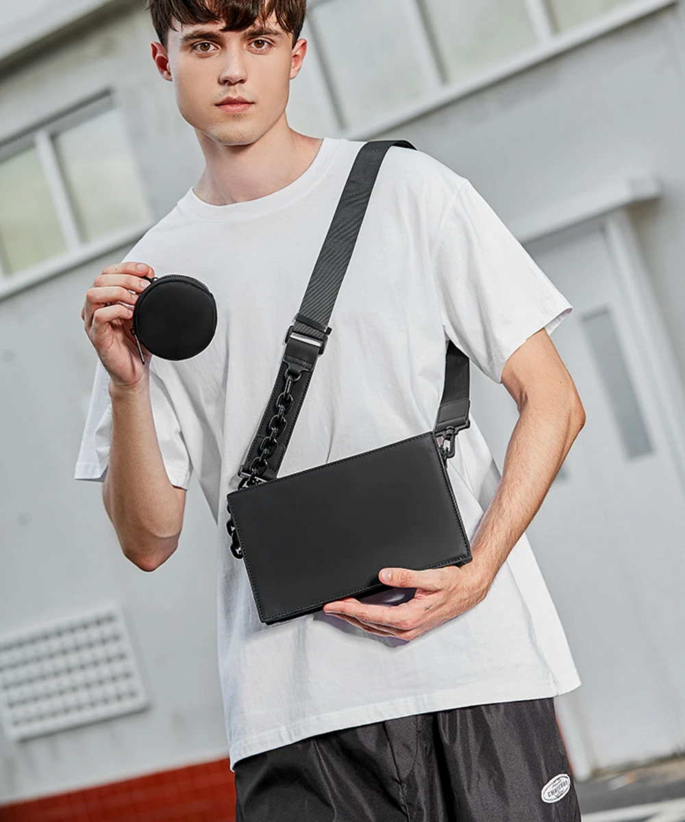 

Men's Shoulder Bag with Trendy Box Bag and Chain Strap for Urban Style Multifunctional Crossbody Bags purse 가방 messenger bag men