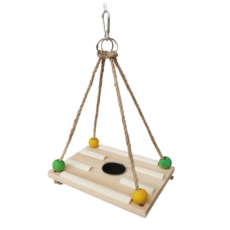

Parrot Feeder No Mess for Cage Wood Beads Chew Toy Hanging Platform Feeding Cup