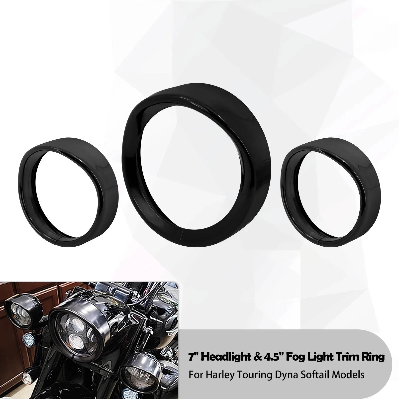 

Мотоциклетный глянцевый черный 7-дюймовый светодиодный ободок фар, козырек 4,5 дюйма, кольцо накладки противотуманной фары для Harley Touring Electra Street Glide Softail FLHR