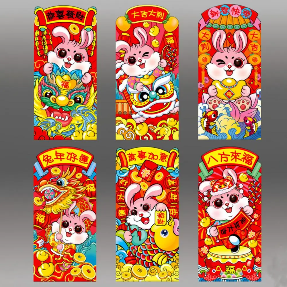 

6 шт., красный пакет, длинный, милый, удачи, кролик