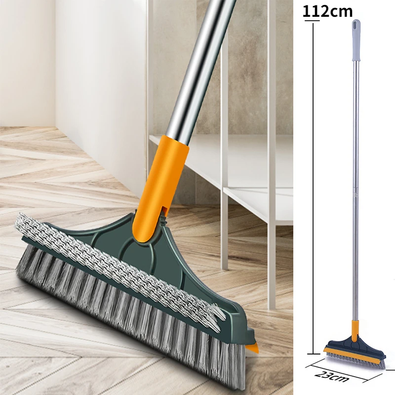 

Adjustable 3 In 1 Floor Brush Stainless Metal Long Handle Scrubber Detachable Stiff Bristles Tile Cleaning Crevice Dead Corner