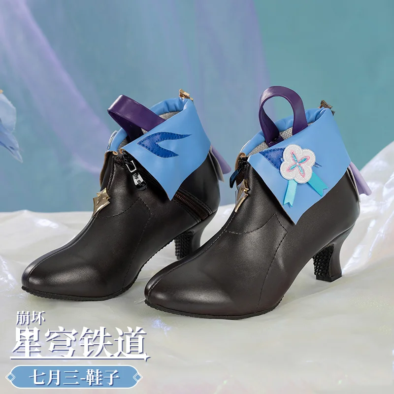 Honkai Star Rail туфли для косплея 7 марта на высоком каблуке с нежным синим цветком