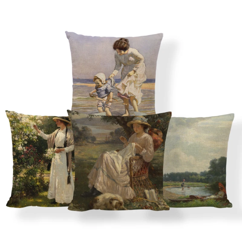 

Женская наволочка в винтажном стиле с рисунком масляной живописи, декоративная наволочка с принтом девушки, подушка из полиэстера, семейный декор для дивана, автомобиля, 45*45 см