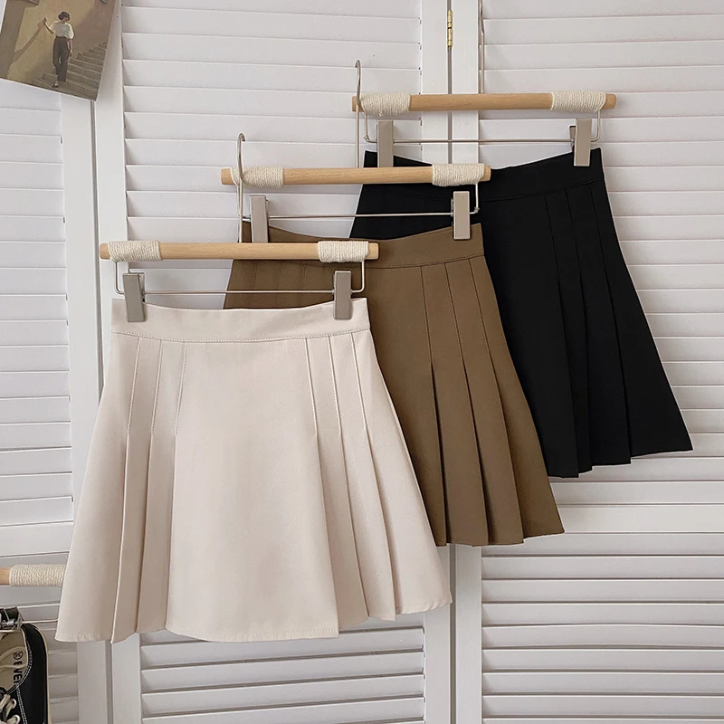 

Solid color pleated short skirt women's 2022 summer new Korean thin high-waisted anti-glare A-line skirt mini skirts for women