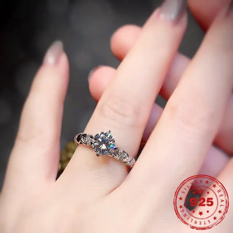 

S925 Silver color Sterling Ring Natural White Zircon Ring for Women Anillos Bizuteria Gemstone Wedding Jewelry Zirconia Rings