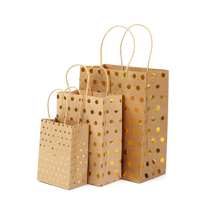 12/24/48pcs Kraft Paper Gift Bags Paper Total Bag for Clothing Shopping Takeaway Gold Dot Pattern Packaging Party Paper Bags