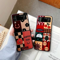 lens protection glass color painting mosaic lattice smiley face phone case for samsung galaxy z flip3 5g fall prevention cover