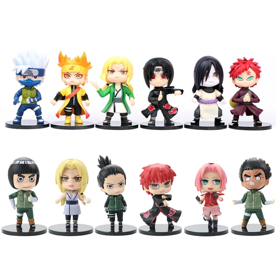 

12pcs/set Anime Naruto Shippuden Hinata Sasuke Itachi Kakashi Gaara Jiraiya Sakura Q Version PVC Figures Toys Dolls Kid Gift
