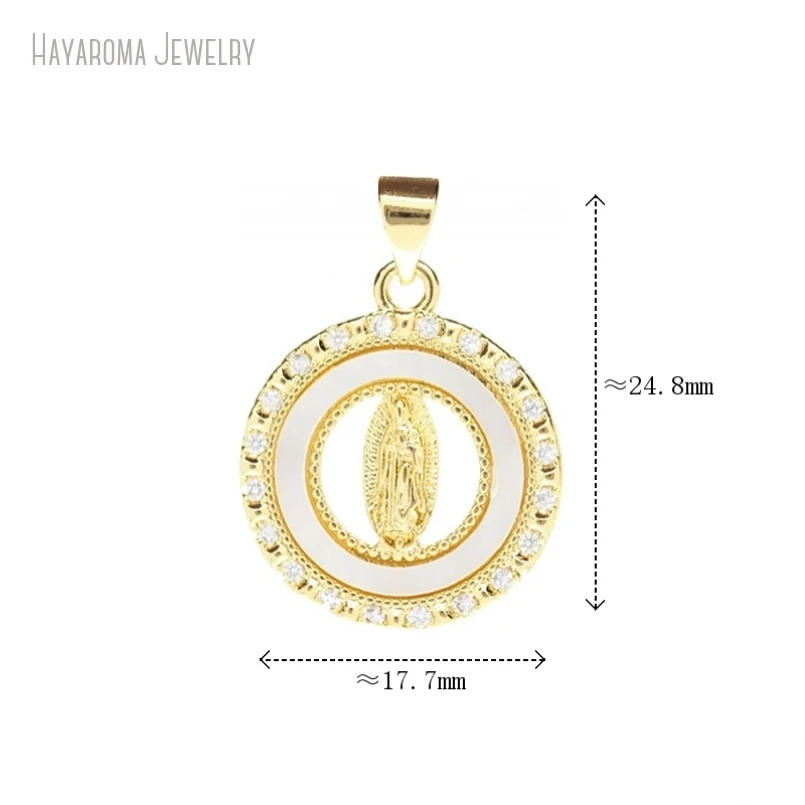 5Pcs Invisible Setting Wholesale Round Coin Shape Circle Face Religious Madonna Jewelry Copper Charms PM52716