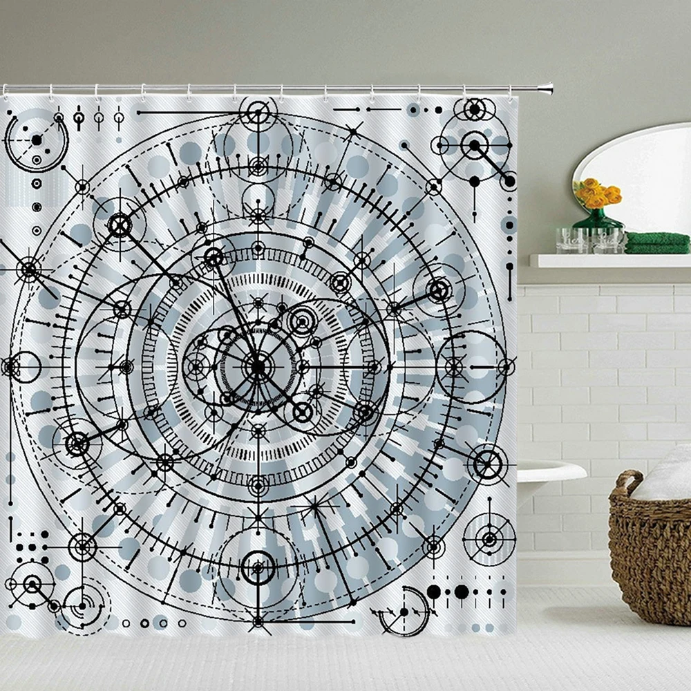 

Constellation Shower Curtain Retro Nautical Compass Circle Printed Bath Curtains Bathroom Home Decor Waterproof Fabric Screen