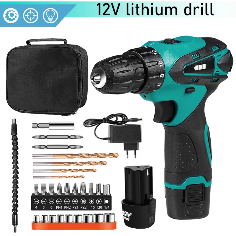 

12V 1200mAh Impact Cordless Electric Screwdriver Rechargeable Pistol Drill Household Power Tool with Makita Lithium Battery