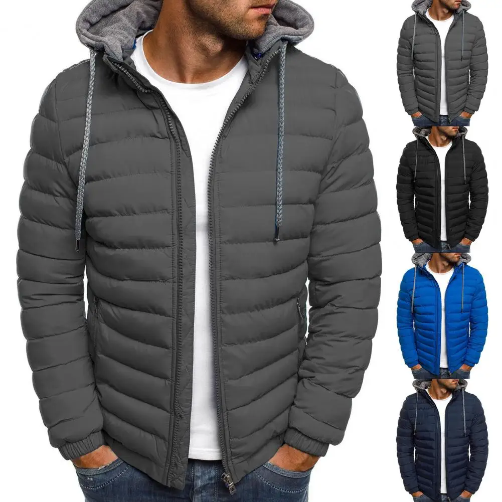 

NEW Winter Thick Warm Jacket Outerwear Top Oversize Down Coat Men Detachable Hat Padded Hooded Cardigan Drawstring Coat