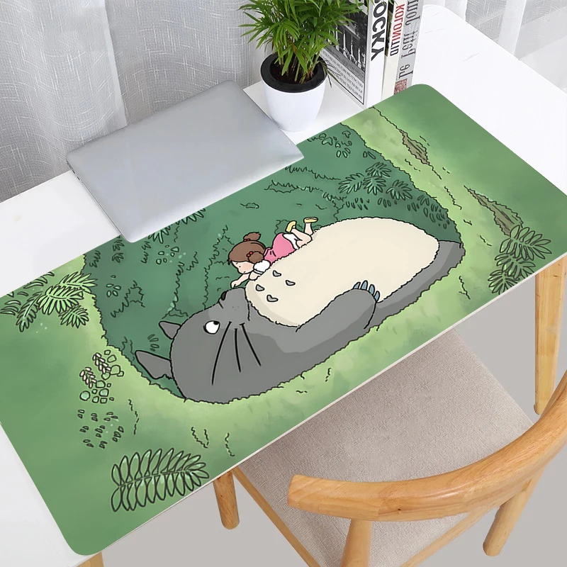 Mouse Pad 900x400 Extended Desk Mat Laptop Cartoon Anime T-totoro Mousepad PC Green Plants Keyboard Kawaii Rubber