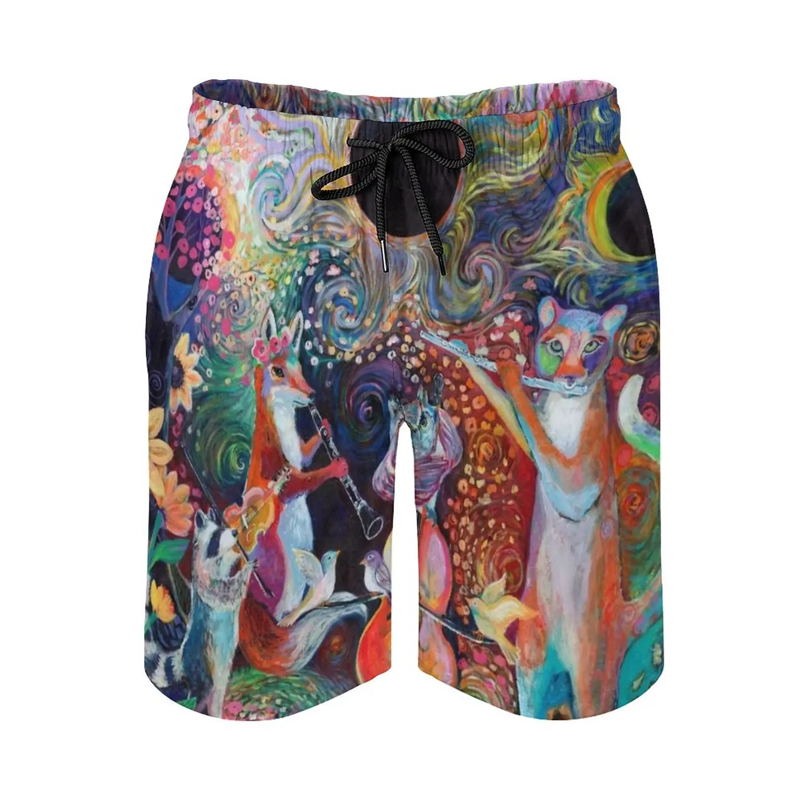 

Solar Sonata Quartet Men's Beach Shorts 3D Printing Loose Surf Board Shorts Beachwear Solar Party Music Quintet Wildlife Fox