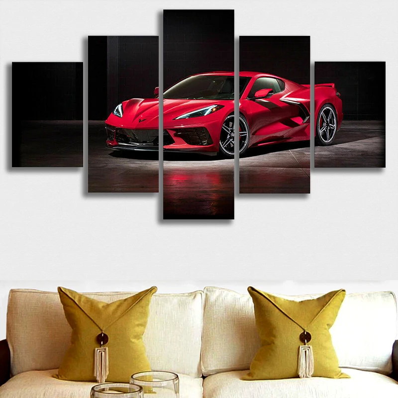 

Corvette Stingray C8 2020 Car 5 Piece canvas Wall Art Print Home Decor HD Print Pictures Poster 5 Panel