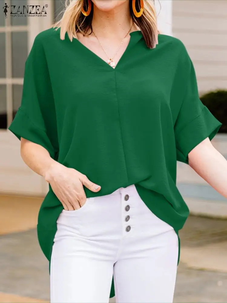 

ZANZEA Fashion Women V Neck Half Sleeve Blouse Summer Office Work Shirt Elegant Casual Solid Blusas Female Party Top Chemise