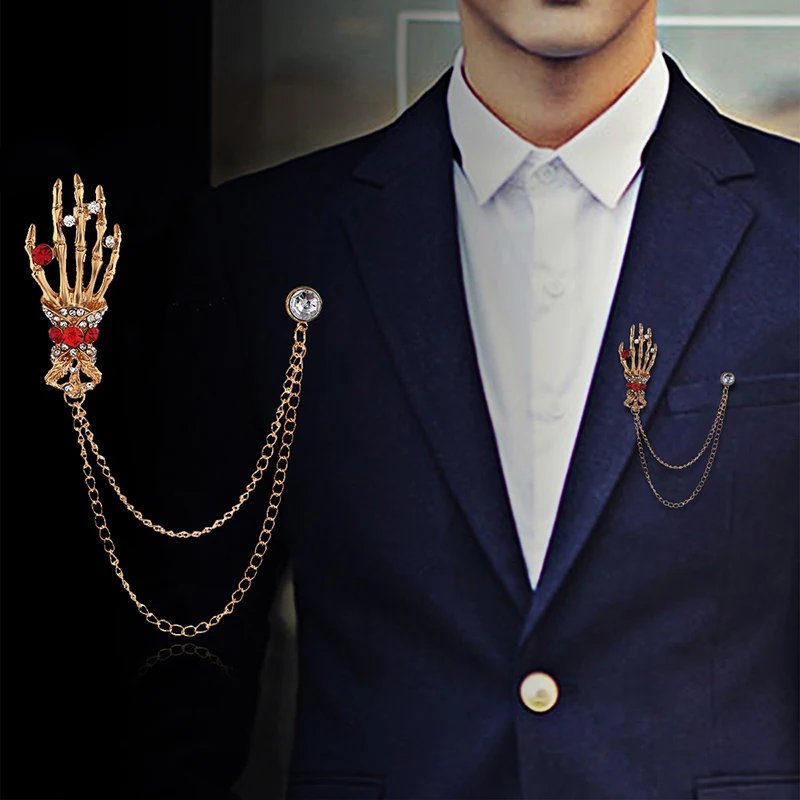 Мужская классическая рубашка шея бахрома цепочка брошь готическая классика