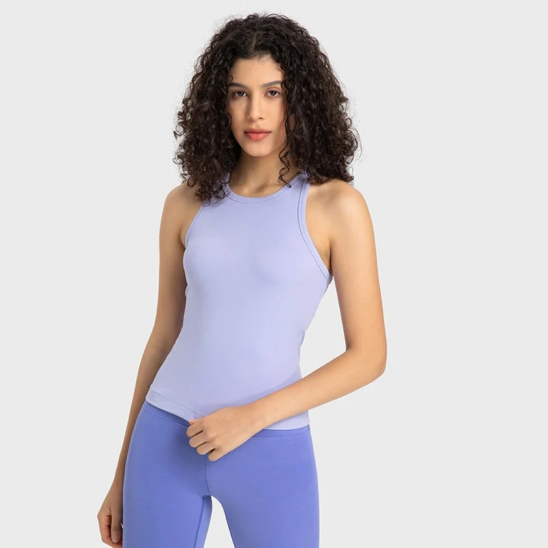 

New Top Women Yoga I-shaped Beautiful Back Long Gym Sports Vest Women's High Neck Anti-walking Slim Fitness Vest Soft Breathable