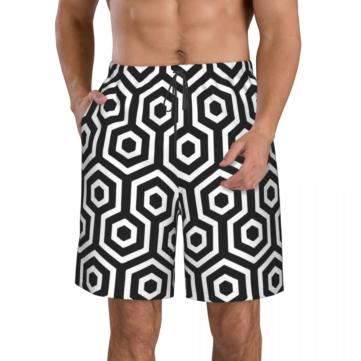 

Мужские пляжные шорты с шестигранным узором, моно-плавки из полиэстера с сетчатой подкладкой, быстросохнущие, летние спортивные