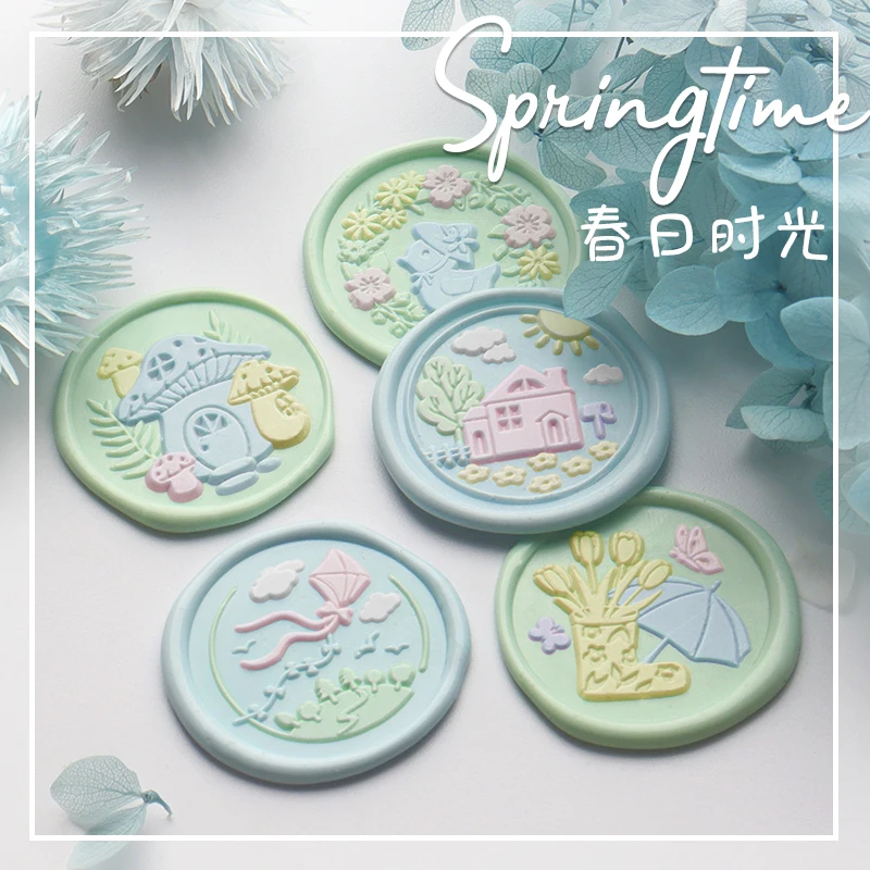 

30mm spring pastoral fire paint seal multi-layer carving cute copper head full set gift wedding handmade card sealing wax