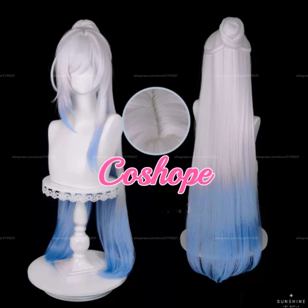 

Парик для косплея Honkai Star Rail Jing Liu длиной 96 см, термостойкие синтетические искусственные волосы серебристого, белого, синего цветов, для косплея аниме