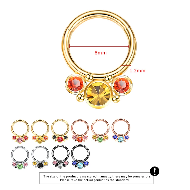 G23 Titanium Surgical Metal Earring Septum Tragus Piercing Ten Style Zircon Plating Nose Ear Ring Clicker Body Jewelry 16G 2022 |