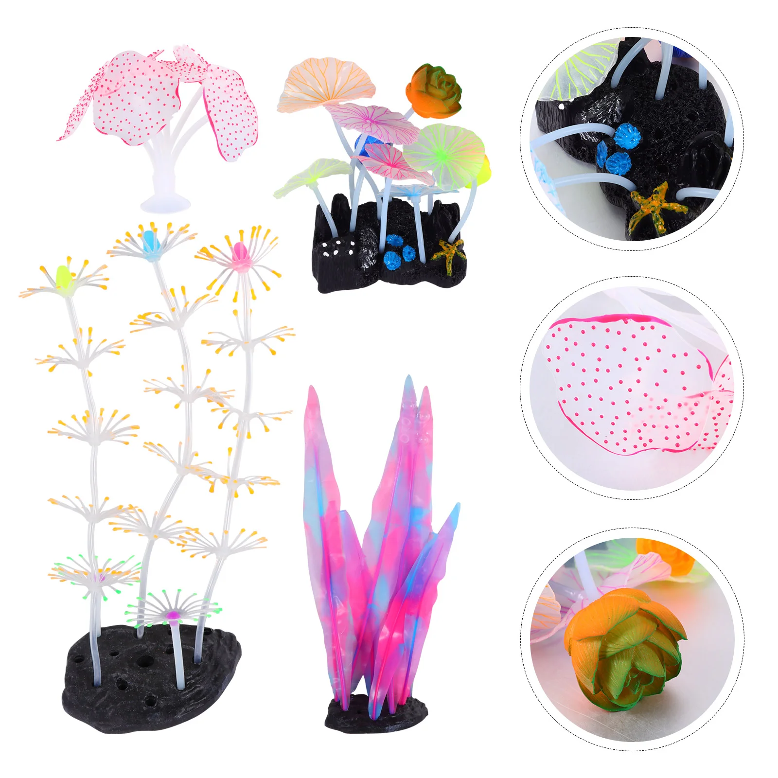 

4Pcs Coral Silicone Underwater Realistic Aquarium Coral Fish Tank Decoration Luminous Plant