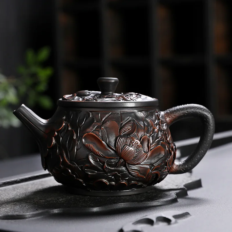 

2022 Hand-Painted Purple Pottery Pot Chinese Retro Tea Set Purple Pottery Hand-Carved Xishi Pot Ceramic Tea Set Home Decor LC660