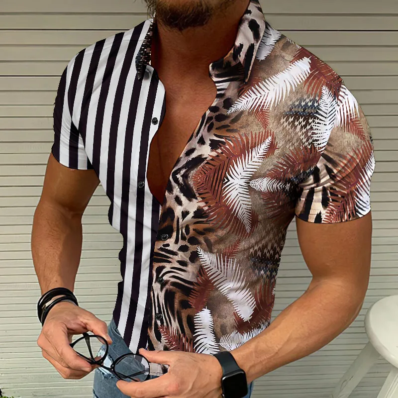 Men's Casual Print Youth Thin Lapel Short Sleeve Shirt