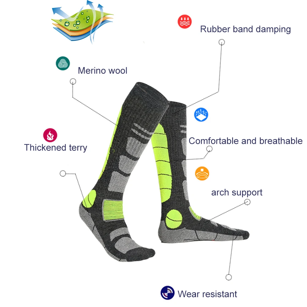 

Wool Hiking Climbing Socks Thickened Winter Thermal Hiking Socks Shock Absorption Thermal Knee-high Socks for Sports Accessories