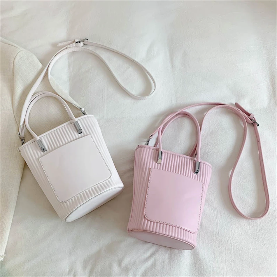 Cute Striped Women's Handbag High Quality Soft PU Leather Trend Shoulder Crossbody Bag Luxury Brand Designer Fashion Kawaii Tote