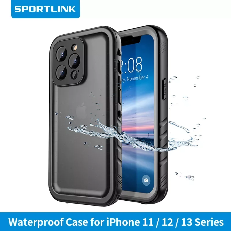 

SPORTLINK Waterproof Case For iPhone 11 12 13 Mini Pro Max Swimming Diving Case With Strap Full-Body Screen Camera Protector